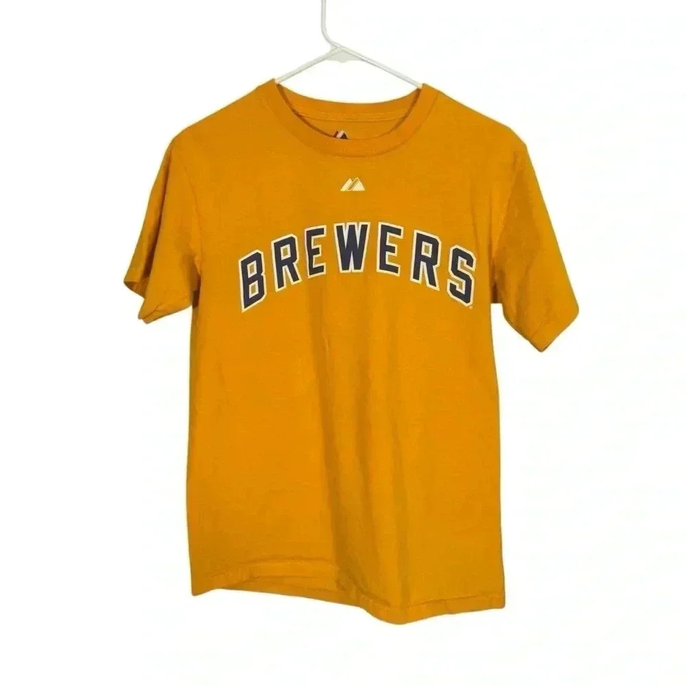 Milwaukee Brewers Shirt Yellow Ryan Braun Cotton Majestic MLB Size Small
